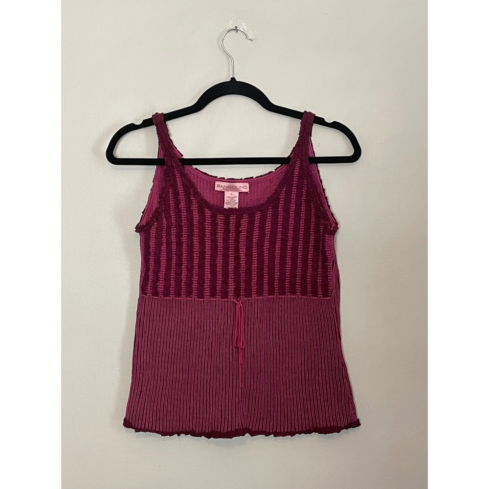 Bandolino Y2K Silk Blend Pleated Cami Top Plum Burgundy Lettuce Trim Large - Picture 3 of 7